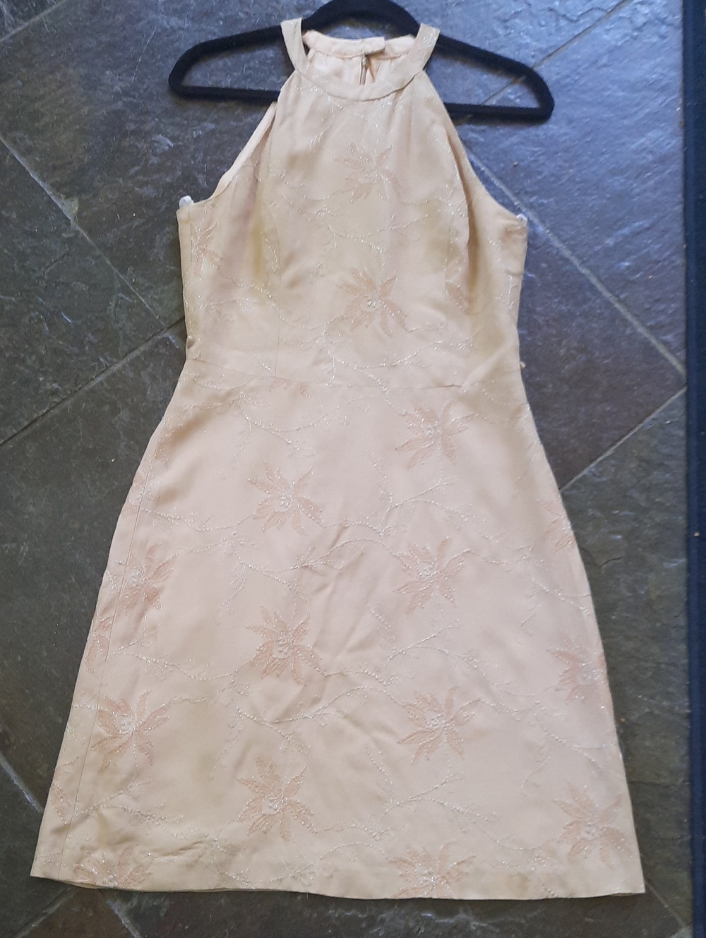 Tocca Peach Halter Floral-Embroidered Mini Dress
